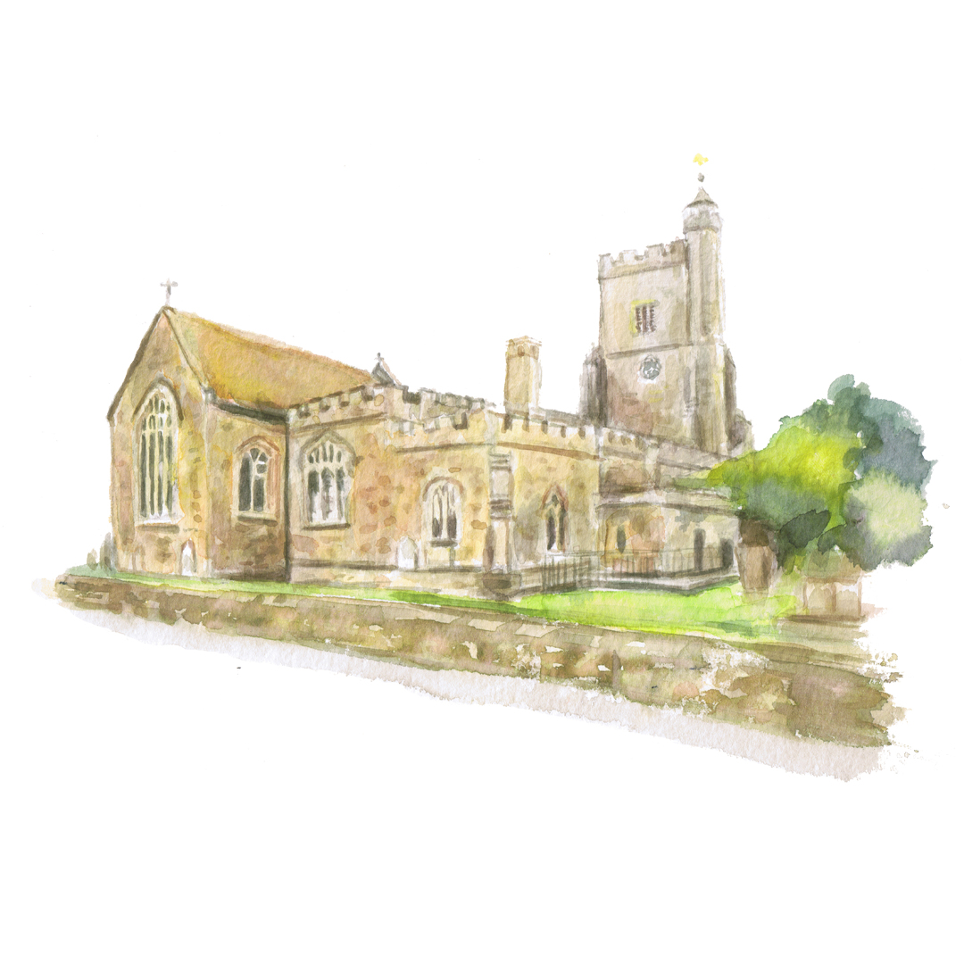 St Nicholas's church Sevenoaks watercolour illustration